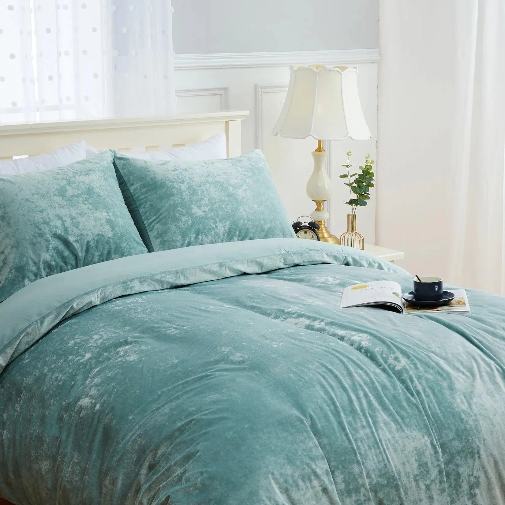 Plain Velvet Duvet Set (aqua)