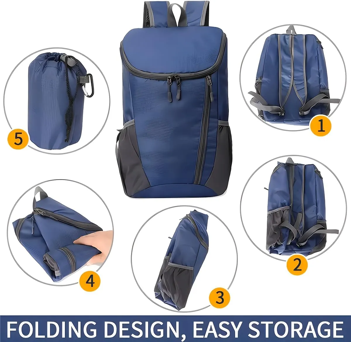 Portable Foldable Backpack Folding Mountaineering Bag, Ultralight Outdoor Cycling Rucksack, Travel Hiking Knapsack (Grey)