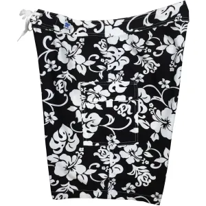 "Pure Hibiscus" Womens Board Shorts - Regular Rise / 10.5" Inseam (Black/White)