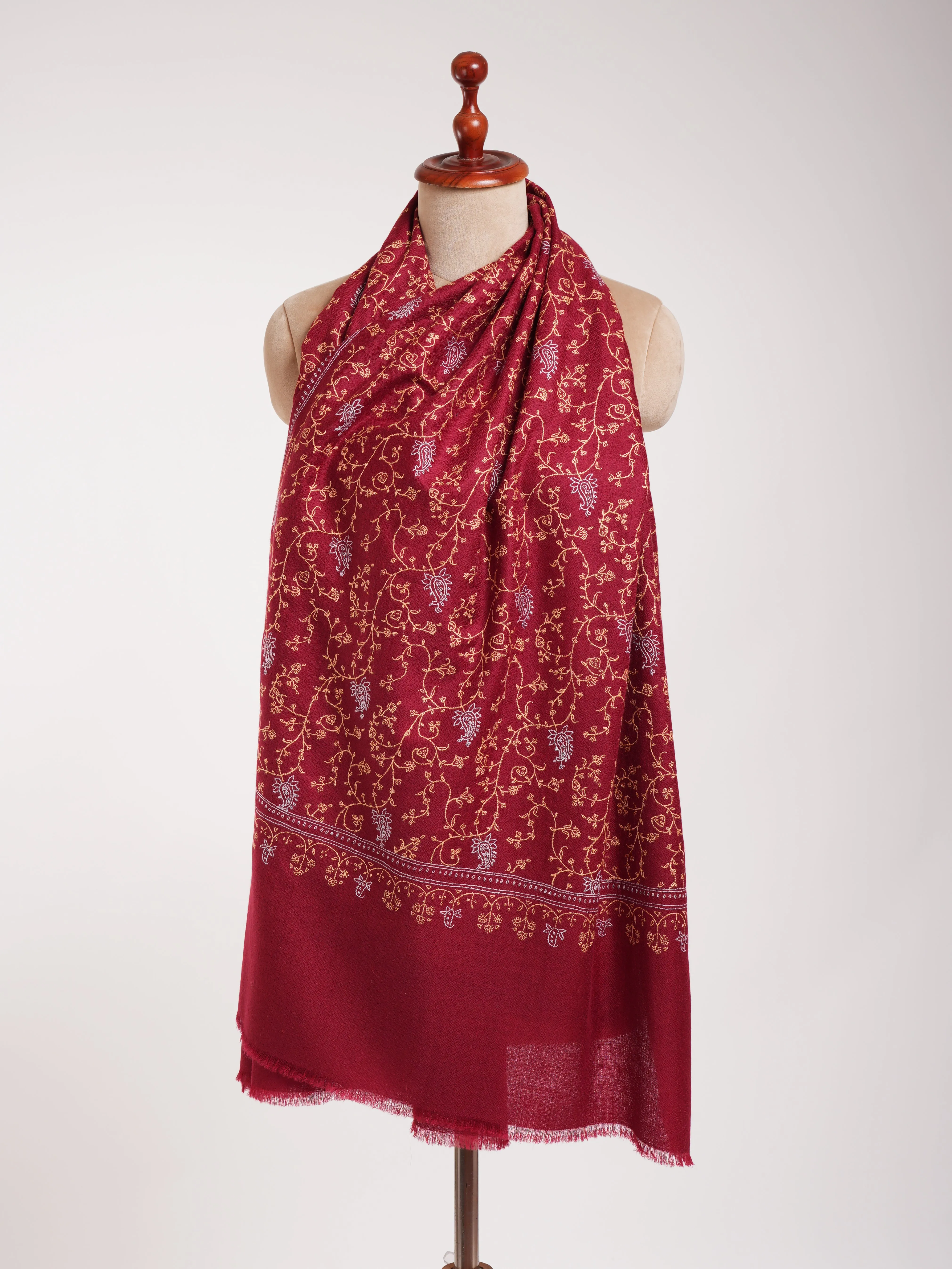 Red Sozni Embroidered Indian Cashmere Stole