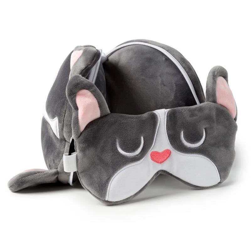 Relaxeazzz Adoramals Travel Pillow & Eye Mask Set - French Bulldog