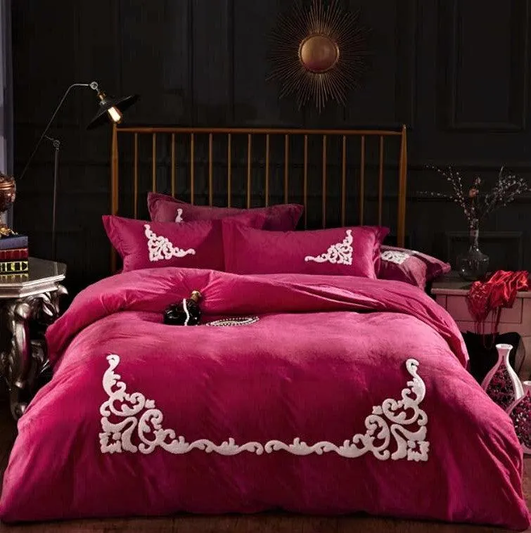Ruffle Embroidery Velvet pink
