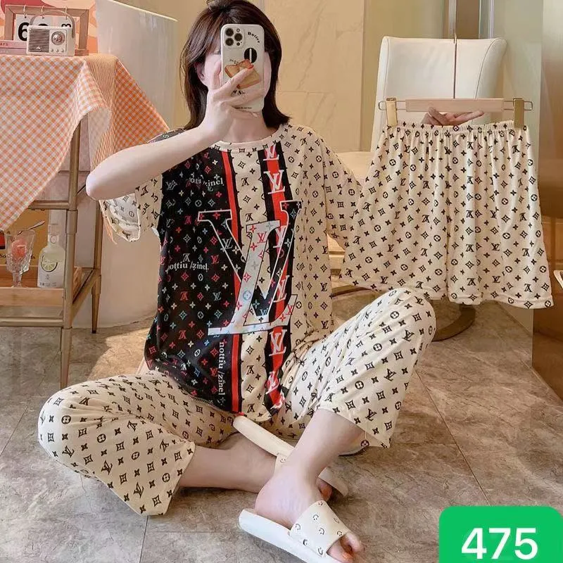 Sajiero Noise Cotton 3 Piece Printed Pajama Suit LV