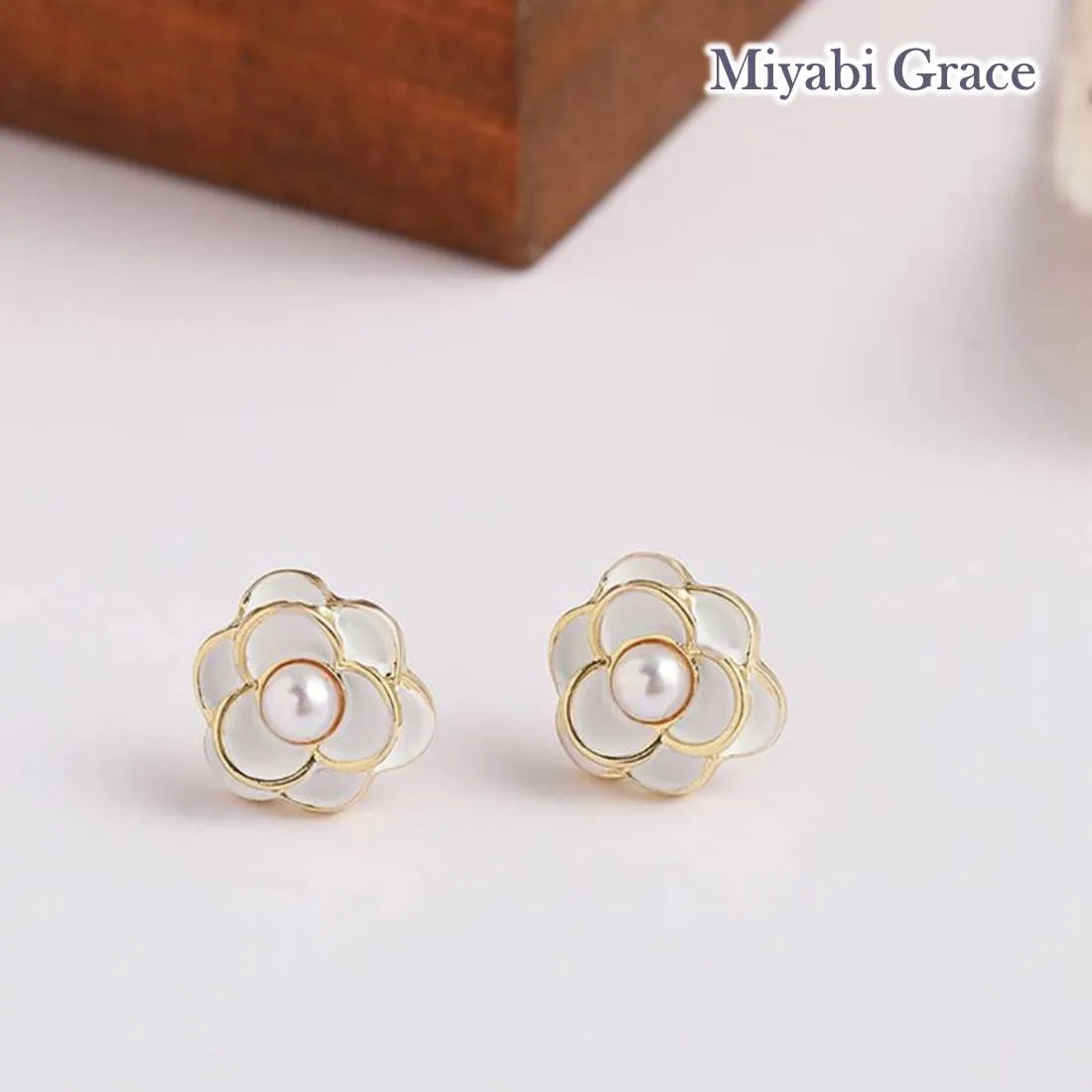 Small White Rose Flower Invisible Clip On Stud Earrings
