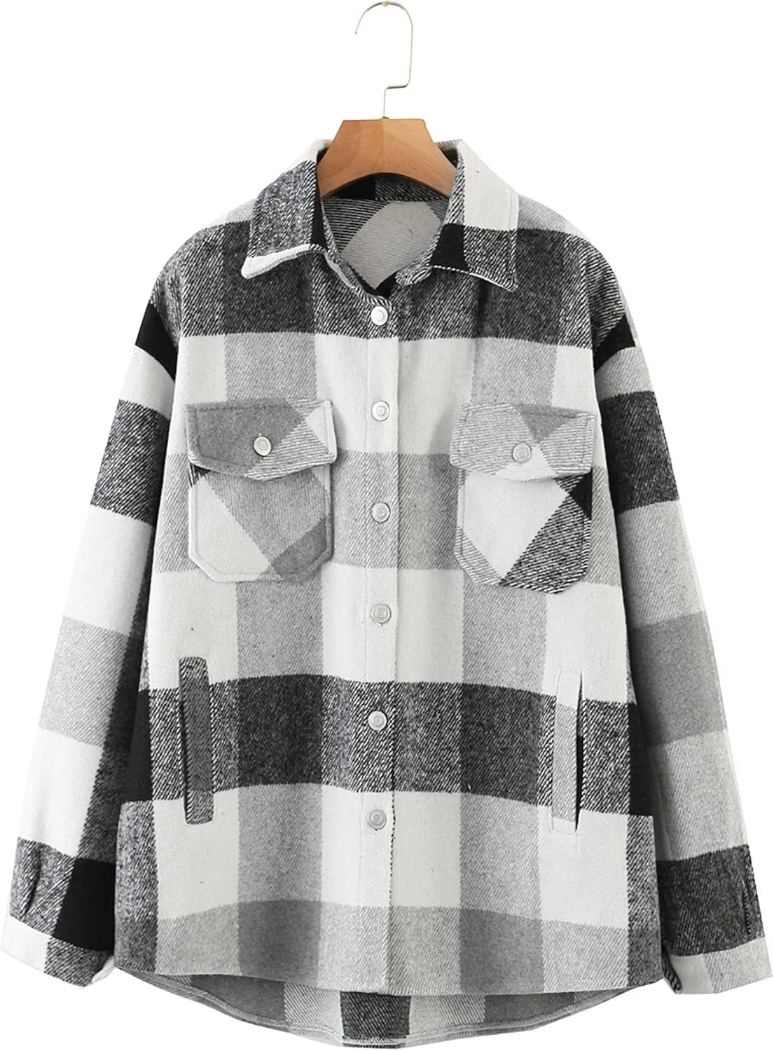 Tanming Womens Flannel Plaid Shacket Wool Blend Button Down Shirt Fall Fashion Jacket