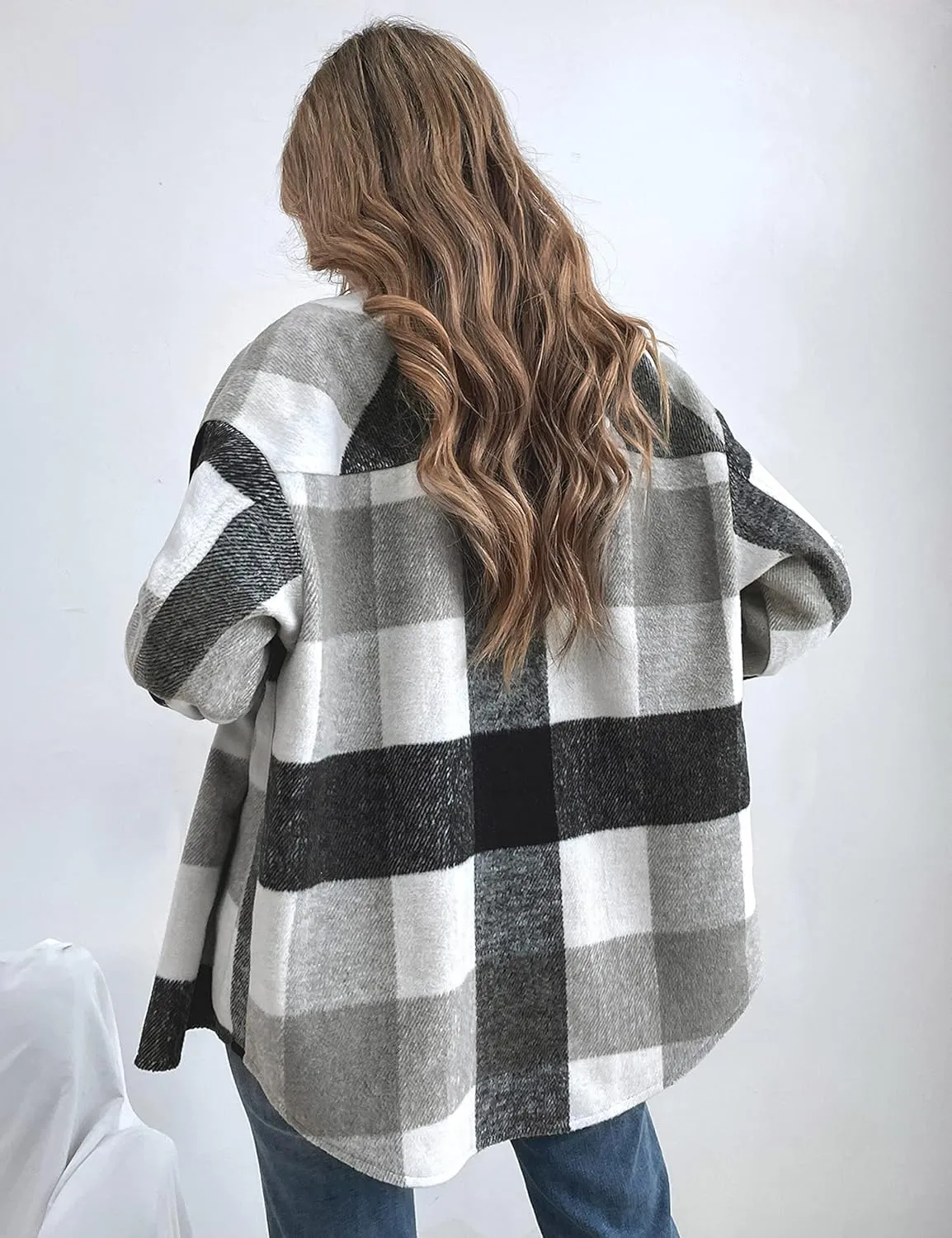 Tanming Womens Flannel Plaid Shacket Wool Blend Button Down Shirt Fall Fashion Jacket