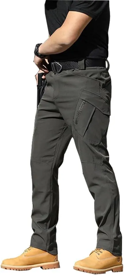 THWEI Mens Tactical Cargo Pants Water Resistant Hiking Pants Outdoor Work Pants Multi Pockets with No Belt Grey L