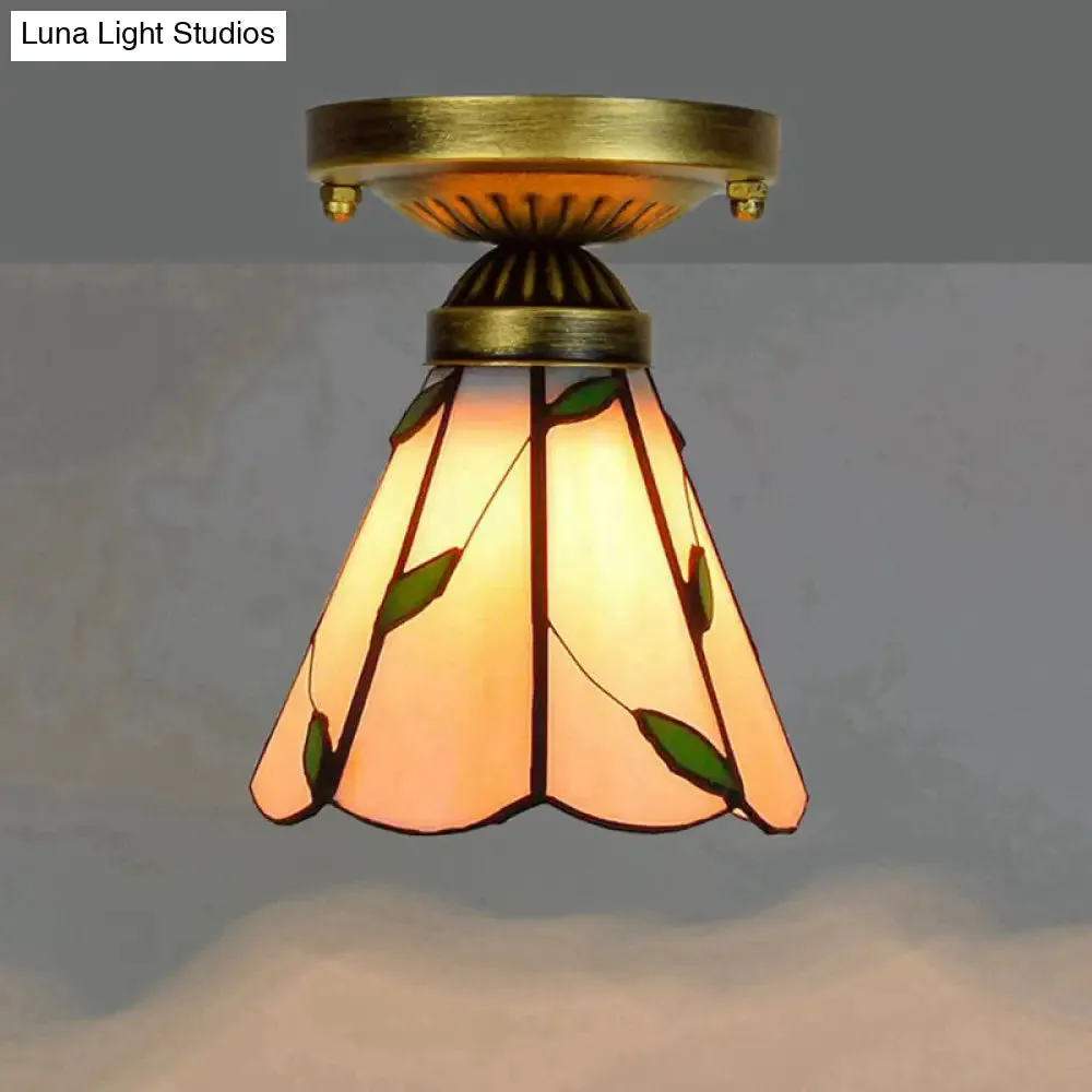 Tiffany Stained Art Glass Semi Flush Mount Ceiling Light - Single-Bulb Shaded Fixture