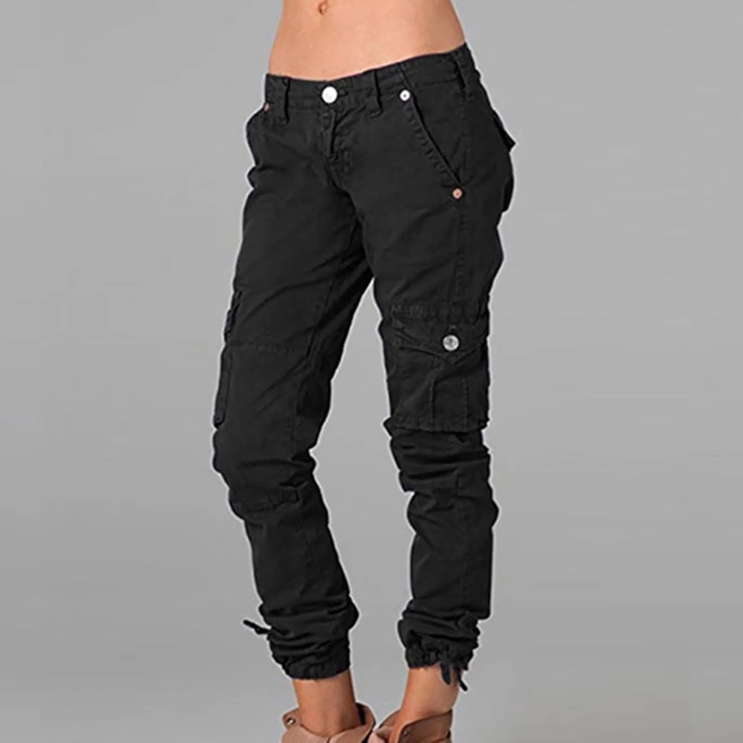 Uillui Tactical Cargo Pants for Women Low Waist Slim Fit Ankle Trousers Straight Leg Stretchy Tapered Pant Ripstop Work Pant