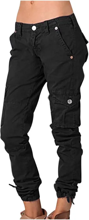 Uillui Tactical Cargo Pants for Women Low Waist Slim Fit Ankle Trousers Straight Leg Stretchy Tapered Pant Ripstop Work Pant