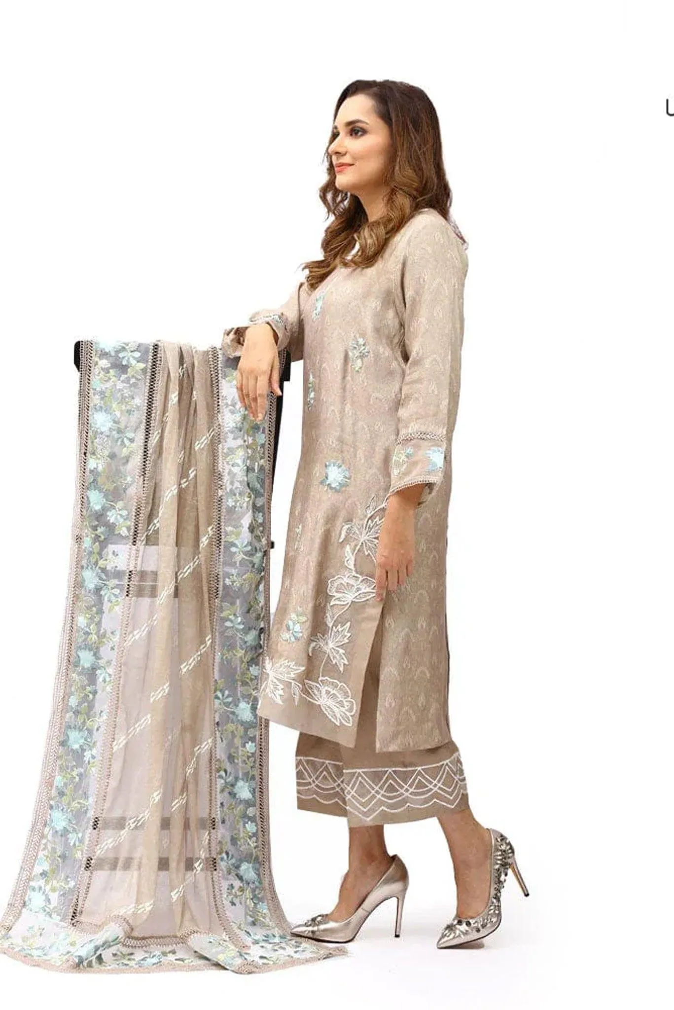 Urooj Atelier-Khaki-3 piece- EE 006