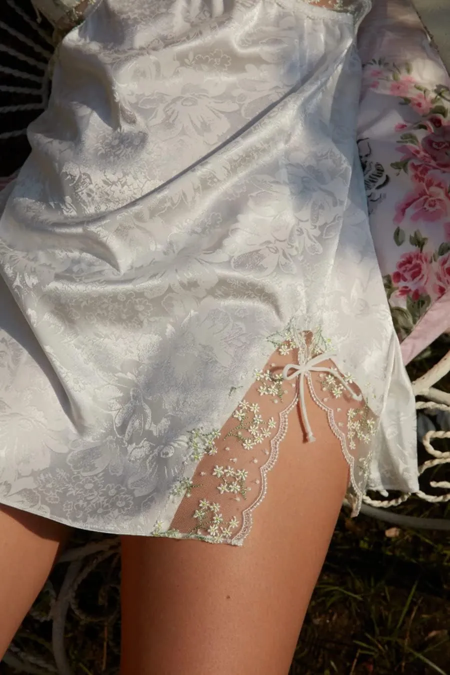 Women Lace Satin Mini Slip Dress Sleeveless Spaghetti Strap Tie Shoulder Backless Split Short Dress Y2k Fairy Dress