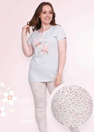 Women Pajama - "Rabbits" - Grey