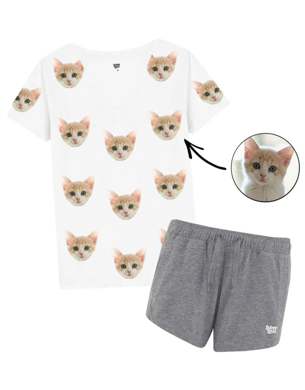 Women's Cat Pyjamas - Grey Shorts