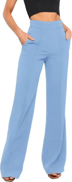 Women's High Waist Casual Dress Pants, Lightweight Wide Leg Long Trousers, Work Pants with Pockets for Women Office.