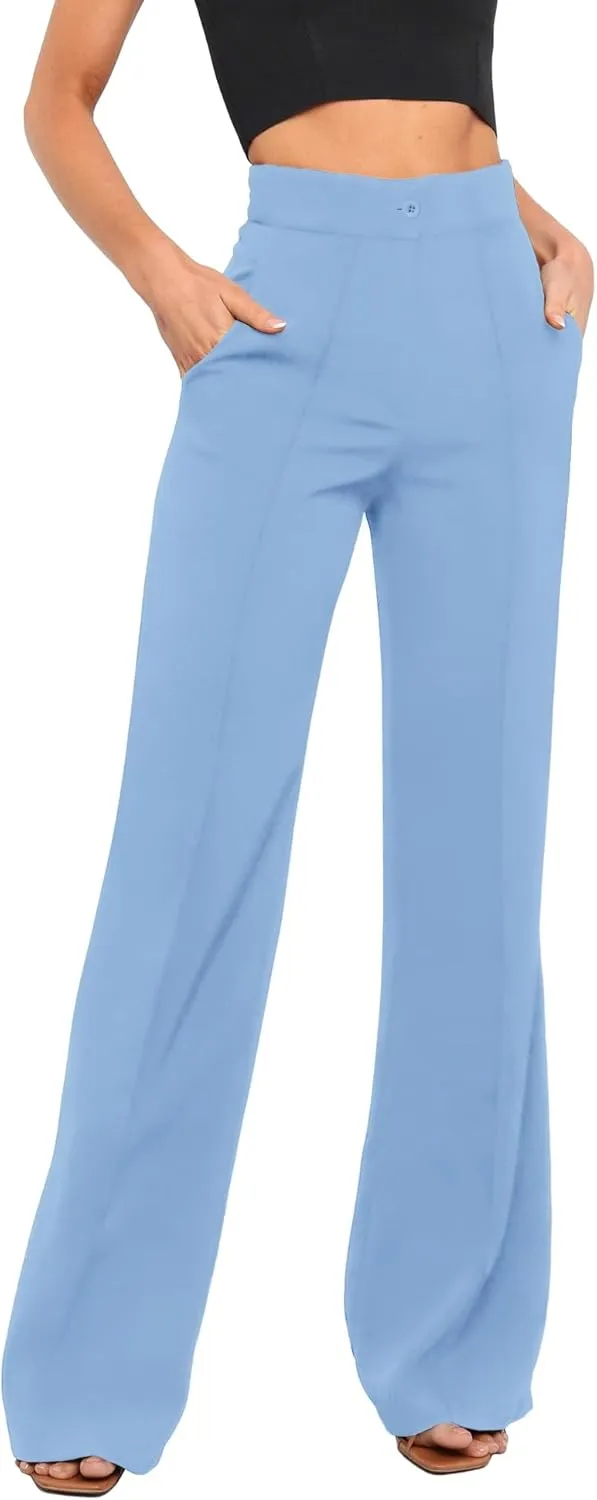 Women's High Waist Casual Dress Pants, Lightweight Wide Leg Long Trousers, Work Pants with Pockets for Women Office.