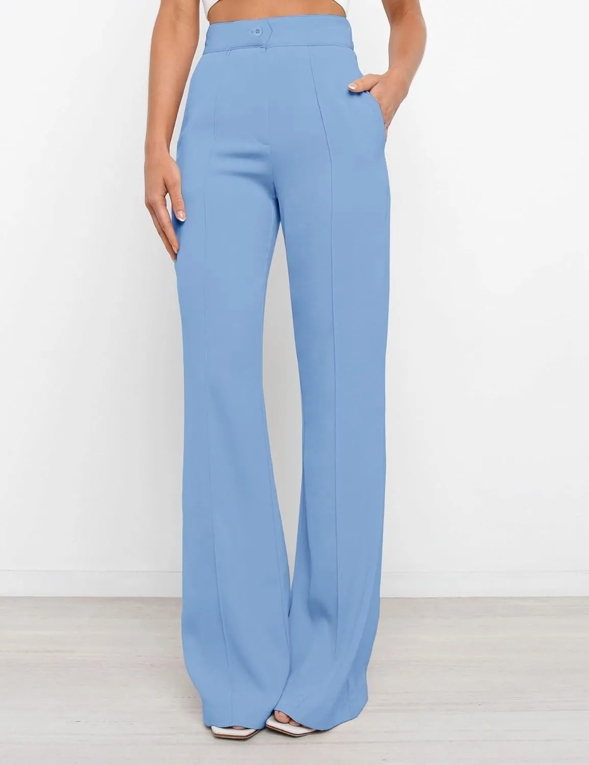 Women's High Waist Casual Dress Pants, Lightweight Wide Leg Long Trousers, Work Pants with Pockets for Women Office.