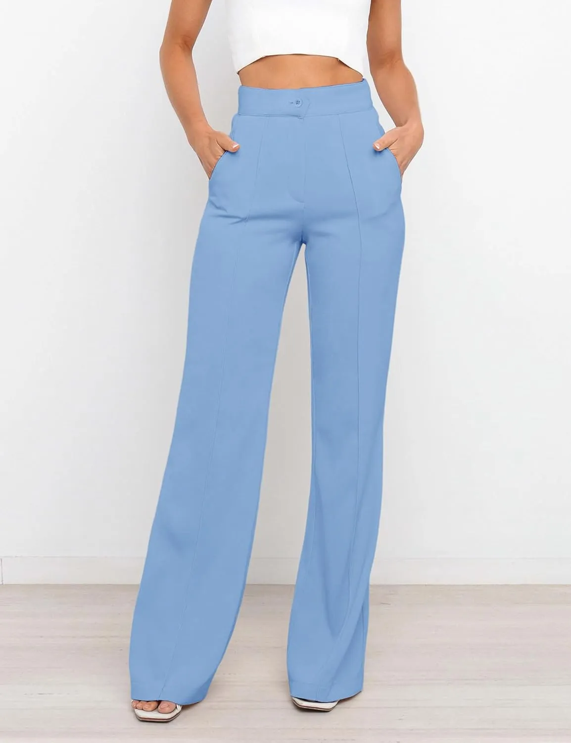 Women's High Waist Casual Dress Pants, Lightweight Wide Leg Long Trousers, Work Pants with Pockets for Women Office.