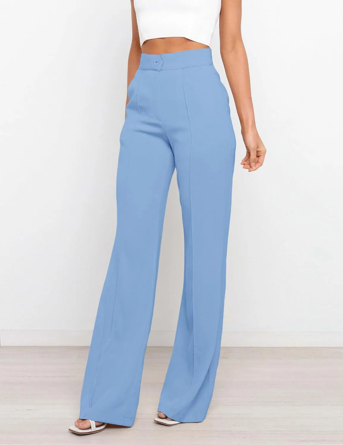 Women's High Waist Casual Dress Pants, Lightweight Wide Leg Long Trousers, Work Pants with Pockets for Women Office.