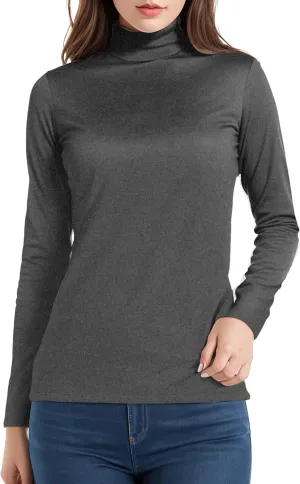 Womens Long Sleeve Turtleneck T-Shirts Mock Neck Underwear Fall Winter Fashion Base Layer Casual Lightweight Soft Tops Grey