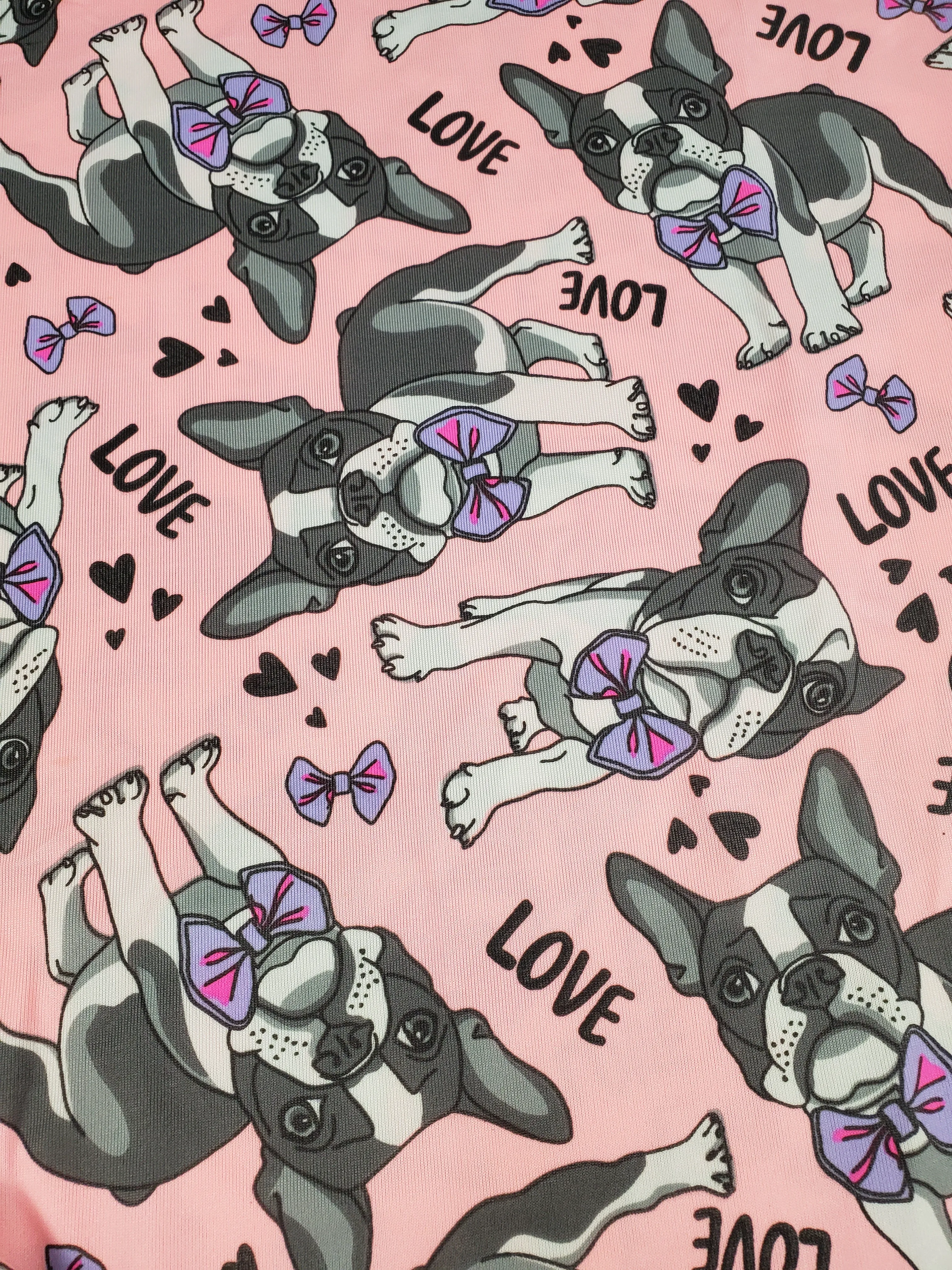 Women's Pajama set pink pants and short sleeve shirt puppies and love theme