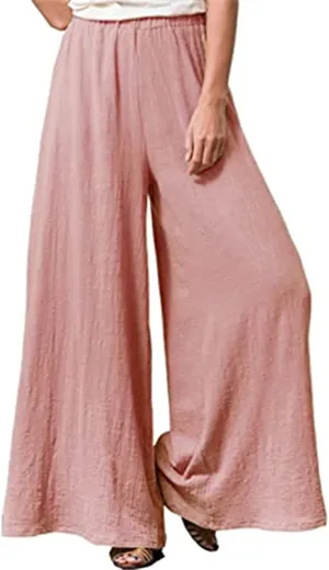 Womens Plus Size Linen Pants Wide Leg Palazzo Trousers High Elastic Waist Flowy Culottes with Pockets L 5XL
