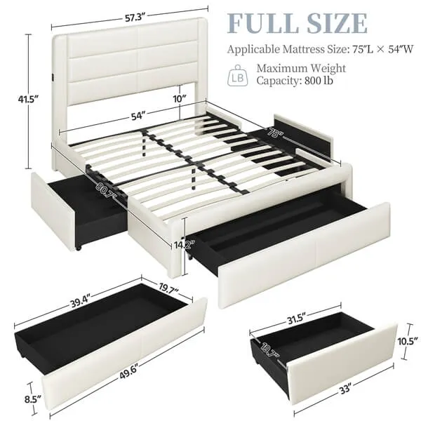 Yaheetech King/Full/Queen Upholstered Bed Frame with 4 Storage Drawers, Beige