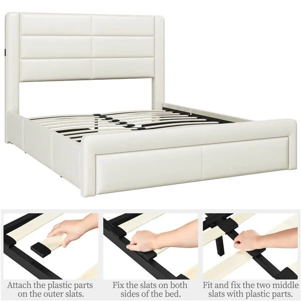 Yaheetech King/Full/Queen Upholstered Bed Frame with 4 Storage Drawers, Beige