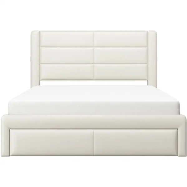 Yaheetech King/Full/Queen Upholstered Bed Frame with 4 Storage Drawers, Beige