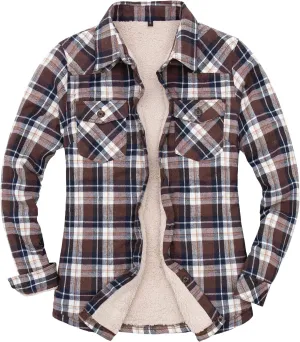 ZENTHACE Womens Sherpa Fleece Lined Flannel Jacket Button Down Plaid Flannel Shirt Jacket(All Sherpa Lining)