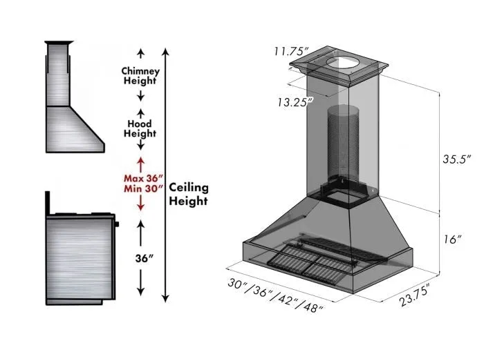 ZLINE 48" DuraSnow® Stainless Steel Range Hood with Black Matte Shell (8654SNX-BLM48)