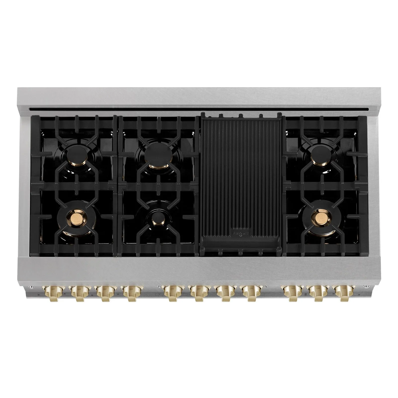 ZLINE Autograph Edition 48" 6.0 cu. ft. Dual Fuel Range in DuraSnow® Stainless Steel with White Matte Door and Gold Accents (RASZ-WM-48-G)