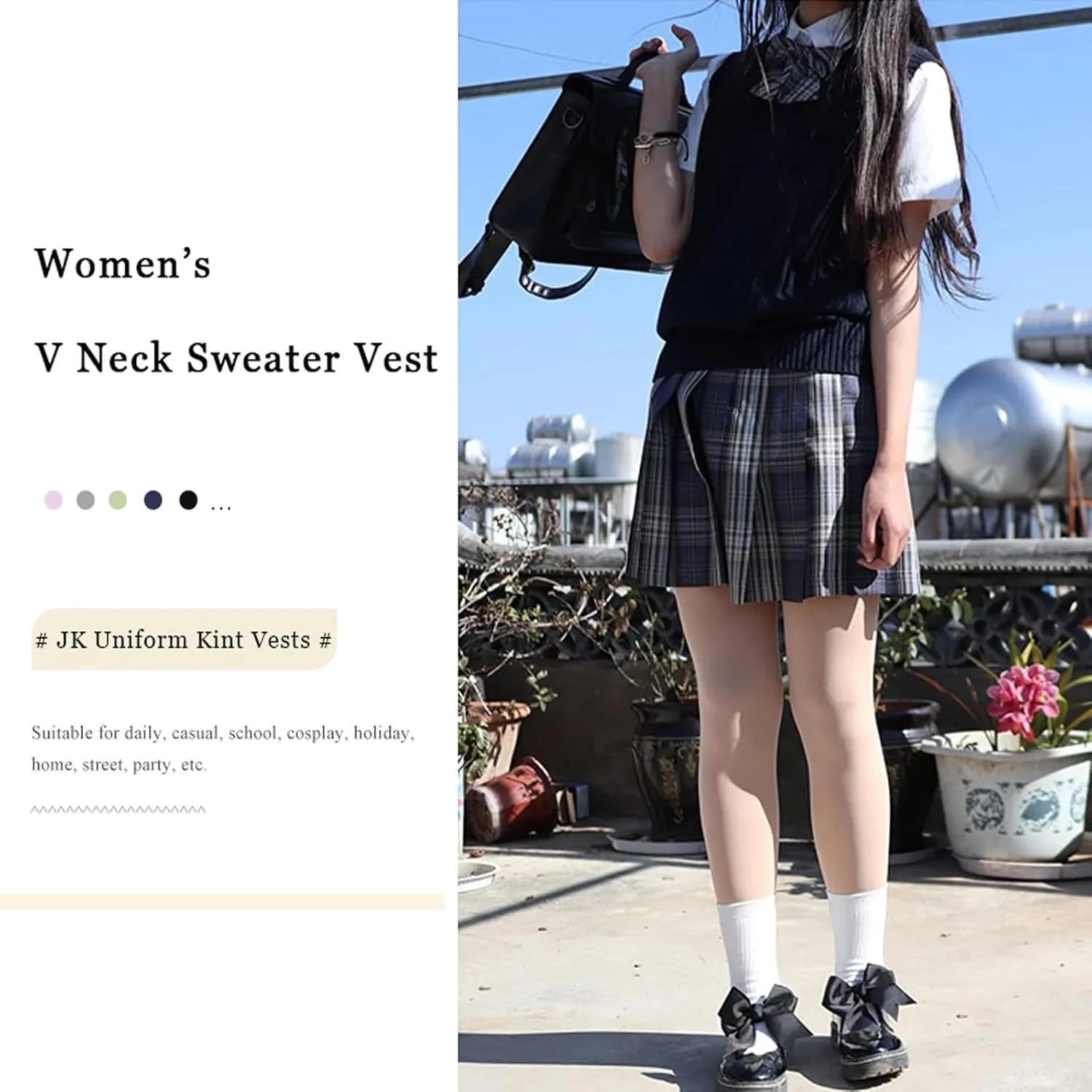ZUEVI Women's Sweater Vest Classic V Neck Uniform Pullover Knitwear Tops Sleeveless Knitted Sweaters Vests