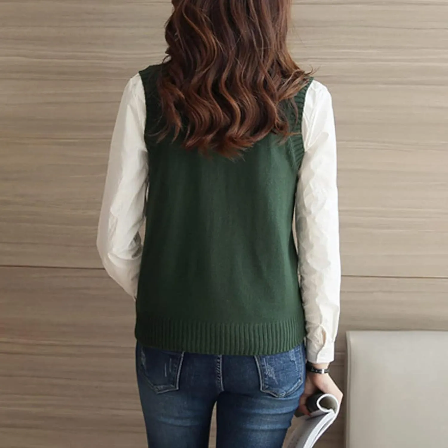 ZUEVI Women's Sweater Vest Classic V Neck Uniform Pullover Knitwear Tops Sleeveless Knitted Sweaters Vests